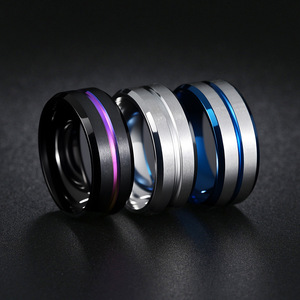 <span class=keywords><strong>Bague</strong></span> en carbure de tungstène noir pour homme, <span class=keywords><strong>gravure</strong></span> gratuite de 8 mm, fine ligne bleue incrustée, alliance pour femme, plaqué or, sertissage invisible - Product Image 3