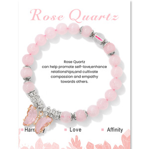 Braccialetti Yoga con Perline di Agata <span class=keywords><strong>Naturale</strong></span>, Giada, Ametista e <span class=keywords><strong>Turchese</strong></span>, Design alla Moda, <span class=keywords><strong>Bracciale</strong></span> con Charm a Farfalla in Cristallo Lucido per Energia Curativa - Product Image 3