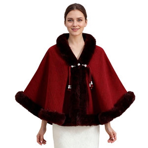Women Comfort Faux Fur Shawl Wrap Warm Coat with Fluffy Trim Warm Cloak for Formal Occasions Party Wedding - Product Image 2