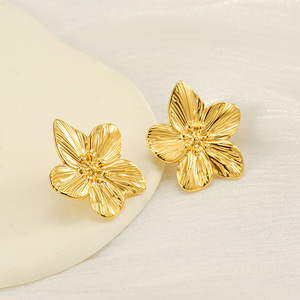 Zogxin Gold Flower <b>Stud</b> Earrings 18K <b>Titanium</b> Steel Party Jewelry - Product Image 3