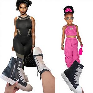 Baskets montantes décontractées en PU pour femme, à lacets, respirantes, chaudes, à bout ouvert, talon épais, automne-hiver - Product Image 4