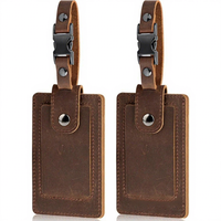 Étiquette de bagage en cuir Crazy Horse écologique à motif écossais rétro européen-américain avec boucle d'insertion anti-regard indiscret pour carte d'embarquement