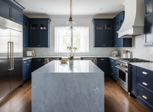 Dalles de quartz jade bleu haut de gamme du Vietnam, 20 mm d'épaisseur, pour cuisines, salles de bain, hôtels et plans de travail de vanité, avec design 3D - Product Image 2