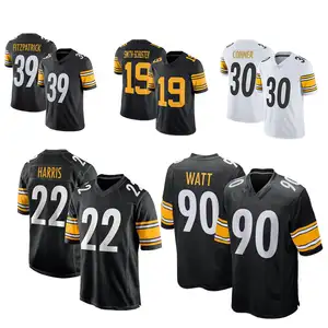 2023-2024 Jersey sepak bola Amerika baru yang dijahit pria Pittsburgh #90 Watt #22 Jersey kualitas tinggi terbatas