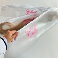 Sacs d'emballage personnalisés pour perruques, sacs en plastique transparent de luxe avec logo sur mesure pour mèches de cheveux, pochette extra longue à fermeture éclair pour extensions capillaires