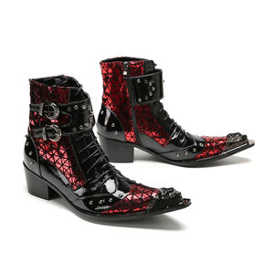 NA515รองเท้าบูทหุ้มข้อเชลซีหัวแหลมโลหะสำหรับฤดูใบไม้ร่วงฤดูหนาวรองเท้าบูทแต่งหมุดหัวเข็มขัดคู่ผู้ชายรองเท้าส้นสูงคาวบอยของผู้ชาย - Product Image 3