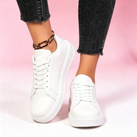 Chaussures de sport pour femmes en PU blanc à bout rond, semelle intermédiaire EVA amortie, semelle extérieure en caoutchouc, toutes saisons, confortables et tendance