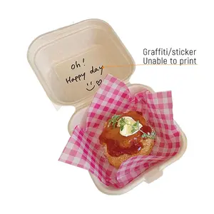 Disposable Bagasse Hinged Lid Mini Cheesecake Box Clamshell Food/Bakery/Sweets Containers Desserts Take Out Sugarcane Pulp Boxes