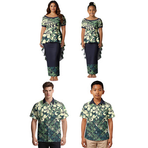 Conjunto Familiar Personalizado Estilo Samoano, Vestido Puletasi Casual para Madre e Hija, Camisa Polinesia para Padre e Hijo, Estampado Hawaiano - Product Image 3