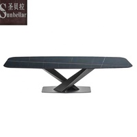 Table à manger de luxe rectangulaire en marbre, support métallique en acier, table supérieure en marbre, pour la cuisine de la maison