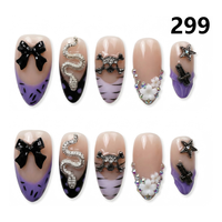 1386-1390 Kuku Palsu Buatan Tangan 10pcs Bahan Press-On Model Almond Desain Ukiran Bunga Kustom Modis Persegi untuk Jari