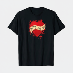T-Shirt da Uomo per San Valentino con Stampa Cuore Rosso e Freccia, Girocollo, Manica Corta, Casual, in Jersey di Cotone, Vestibilità Regolare, Logo Frontale - Product Image 1