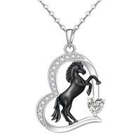 Vente d'usine Bijoux Collier pendentif cœur en argent sterling 925 rhodié noir avec zircon