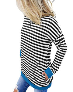 Vente en Gros Stock Haut Basique Régulier pour Dames Contraste Rayé Impression Respirant Slim O-cou Tricoté Long T-shirt avec Poche - Product Image 5