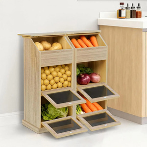 Wooden storage rack, cross-border creative home kitchen floor-<b>standing</b> <b>vegetable</b> storage rack, solid wood multi-layer fruit - Product Image 1