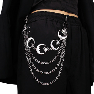 Cadena corporal geométrica de varias capas Yuelyueli Moon, cadena de cintura de aleación de zinc estilo punk para mujer, uso diario. - Product Image 1