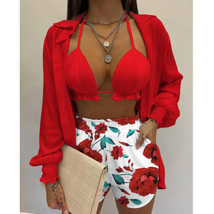 Vente en gros et dropshipping de maillots de bain floraux 3 pièces pour femmes, vêtements de plage, <span class=keywords><strong>ensemble</strong></span> de bikini sexy - Product Image 3
