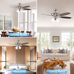 Ventilateur de plafond en verre décoratif pour la maison, avec 5 pales, 52 pouces, avec lumière LED et chaîne de tirage, pour salon - Product Image 4