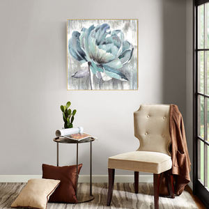 Pintura <span class=keywords><strong>al</strong></span> óleo de flor azul floreciente pintada a mano, arte de pared grande, diseño de imagen de flor amarilla, pinturas, ilustraciones para decoración de pared - Product Image 4