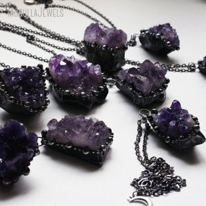 NM43796 Natural púrpura amatista cristal racimo Druzy geoda collar soldado bruja Wicca Boho Hippy Goth oculto con cadena de eslabones - Product Image 4