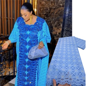 Tessuto in Pizzo Africano Bianco Puro 3831, Ricamo di Alta Qualità, Pizzo Secco Svizzero in Voile di Cotone con Cristalli per Abiti da Sposa - Product Image 1