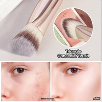 Pinceau de maquillage personnalisable à double extrémité, lot de 4, poils synthétiques doux, manche en plastique, pour contour et correcteur