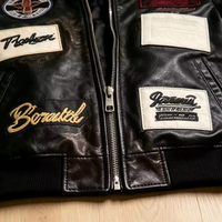 Veste de moto en cuir PU vintage personnalisée pour hommes, veste de motard rétro avec badges et patchs, veste bomber streetwear