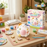 Artesanía Mágica, Juguetes para Niños, Regalo, Maneki Neko, Gato de la Suerte, Kit de Arcilla para Modelar, Secado al Aire, Sin Horno, con Herramientas de Pintura