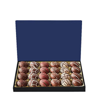 Boîte cadeau rigide de style livre bleu marine personnalisée avec plateau doré pour 24 chocolats truffés, fabricant d'emballages alimentaires