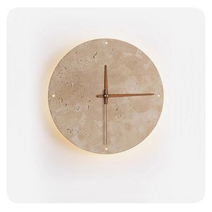 Orologio creativo in pietra da salotto Wabi Sabi lampada da parete nordica semplice giallo travertino ristorante corridoio circolare luce - Product Image 5
