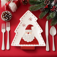 Assiette de table en porcelaine créative en forme d'arbre, style dessin animé, pour desserts et pâtisseries, thème de Noël, style mignon
