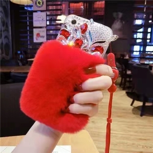 Custodia 3D in Cristallo con Diamanti Fatti a Mano, Copertura Morbida in Pelliccia di Coniglio per iPhone 11 12 13 14 15 16 17 Plus Pro Max - Product Image 2