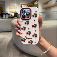 Coque de téléphone en silicone souple avec support en forme de cerise 3D mignon pour iPhone 6 7 8 G Plus X XR XS MAX 12 13 MINI