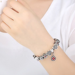 Pulsera De Plata De Ley 925 Designer Rhinestone Beaded <strong>Charm</strong> Fashion 925 <strong>Silver</strong> Plated Snake Chain <strong>Bracelets</strong> for Women - Product Image 3