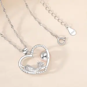 Collier en argent Sterling 925 avec chat et cœur pour femmes, bijou de perles d'eau douce, mignon, offre spéciale