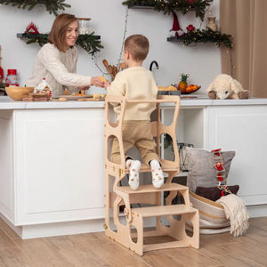 Torre Montessori Clásico Ayudante de cocina de madera Torre Taburete Aprendizaje personalizado Plegable Multi-Asistente de cocina Moderno Tradicional - Product Image 6