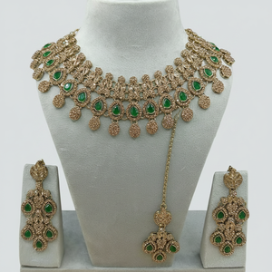 Vintage Copper <b>Gold</b> Plated Pearl Ethnic Bridal Shadow Choker Necklace <b>Set</b> Earrings Maang Tikka Wedding Engagement Gift Party - Product Image 2