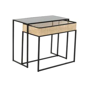 <b>Coffee</b> <b>table</b> set of 2, metal <b>rattan</b>, 60x30x50 cm, mesh - Product Image 4
