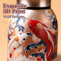 Botol Vakum Saku Baja Tahan Karat 316 Gaya Amerika 300ml Motif Kupu-kupu Merak Emas Cetak 5D Botol Air Terisolasi Dapat Dilipat