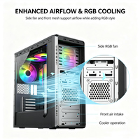 Boîtier de PC de bureau classique pour entreprise, micro ATX, tour moyenne, avec 2 ventilateurs RGB, prend en charge 4 emplacements d'extension