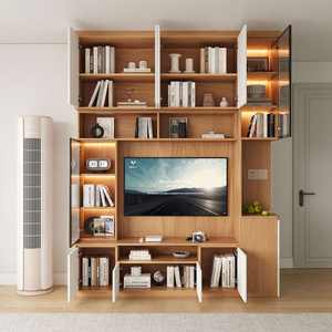 Meuble TV grand écran moderne de luxe mural flottant en bois pour salon - Product Image 6