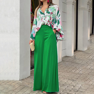 Set Moda Donna Casual con Camicia a Maniche Lunghe con Bottoni e Pantaloni a Vita Alta con Tasche, Completo da Ufficio Primaverile ed Estivo - Product Image 1