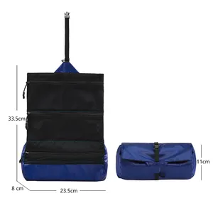 Tas kosmetik Travel portabel ringan dapat dilipat, tas perlengkapan mandi netral perjalanan kain Oxford tahan air