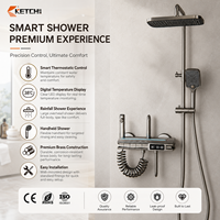 Robinet mélangeur thermostatique intelligent à affichage numérique de la température, bouton piano, pour douche à effet pluie, en laiton, pour ensemble de douche - Vente en gros