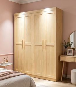 Armoire scandinave moderne en bois avec portes battantes style Shaker, poignées en bois massif, meuble de chambre autoportant grande capacité - Product Image 3