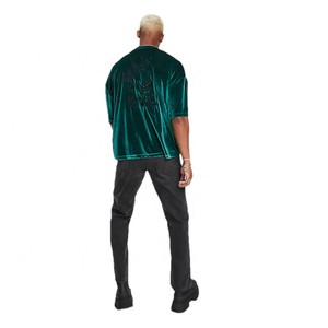 T-shirt in <span class=keywords><strong>velluto</strong></span> verde oversize con logo personalizzato di alta qualità in <span class=keywords><strong>velluto</strong></span> bianco per donne e uomini - Product Image 2