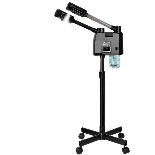 Professional Black Digital LCD Screen Facial Steamer Ozone Vaporizer Hot Cold Mist Ionic Operation System for Beauty Salon Spa