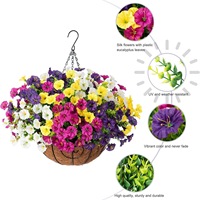 Bunga Gantung Buatan Ammyoo dengan Keranjang, Buket Bunga Morning Glory Sutra Imitasi, Rangkaian Bunga Plastik Tahan Air