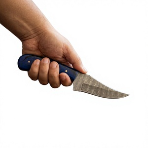 Couteau à lame fixe Drop Point en acier Damas forgé, 23 cm, manche en bois Pakka bleu, garantie 3 ans, pour le camping, la chasse et la survie en extérieur - Product Image 3