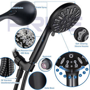 Cabezal de Ducha Manual SS9730BK Negro, Material ABS, 6 Modos de Rociado, Boquilla Autolimpiante, Rociador de Lluvia con Masaje para Baño - Product Image 3